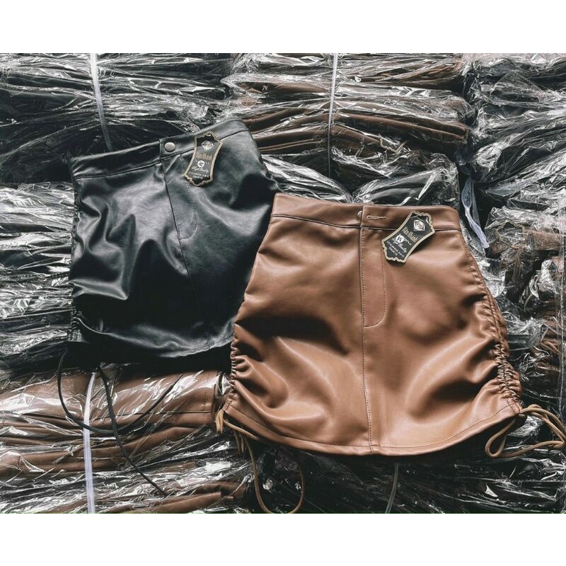 Chân Váy Da Cao Cấp Rút Dây Có Lót Trong Siêu Hot Rút Dây Hai Bên Đủ Size S/M/L màu trơn - Mã: 84 TV-FASHION