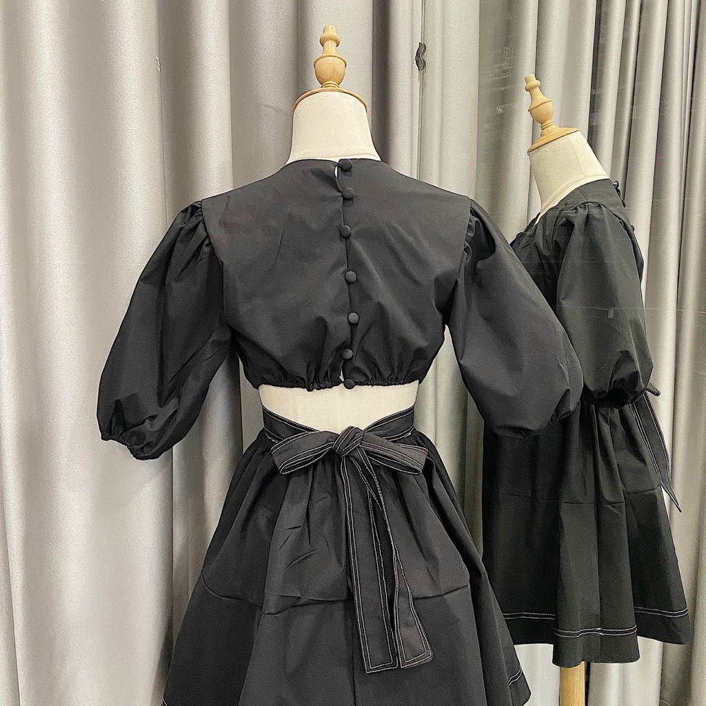 (CLIP THẬT) Đầm hở lưng dự tiệc thắt eo sau Anna ĐEN | BigBuy360 - bigbuy360.vn