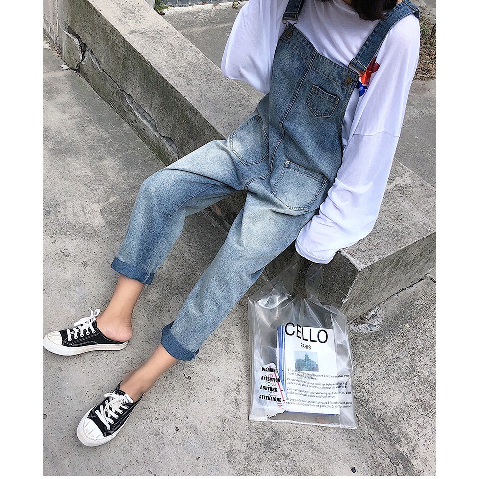 SUXI Quần Yếm Jean Phong Cách Hàn Quốc Dành Cho Nữ