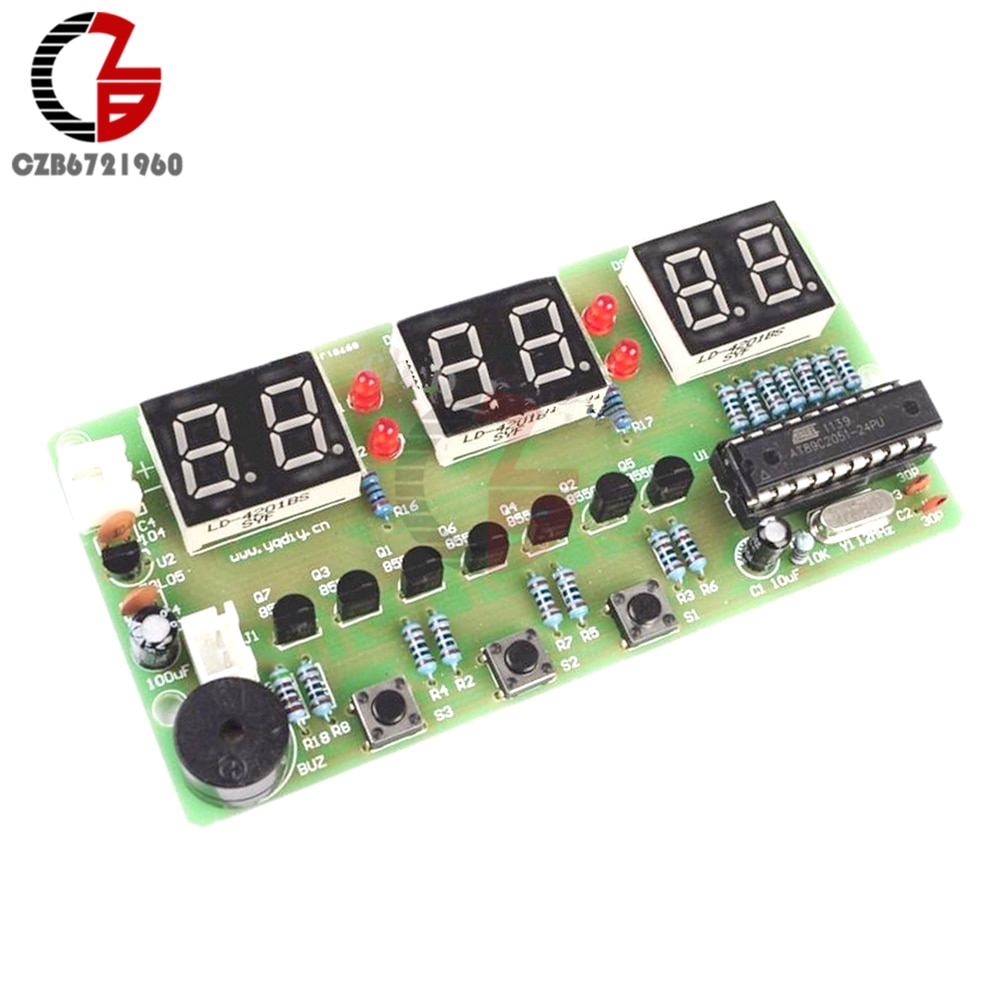 12V C51 Electronic Clock DIY Kit LED Digital Horologe Suite Timer Module with Button Switch for Alarm Countdown Clock Stopwatch