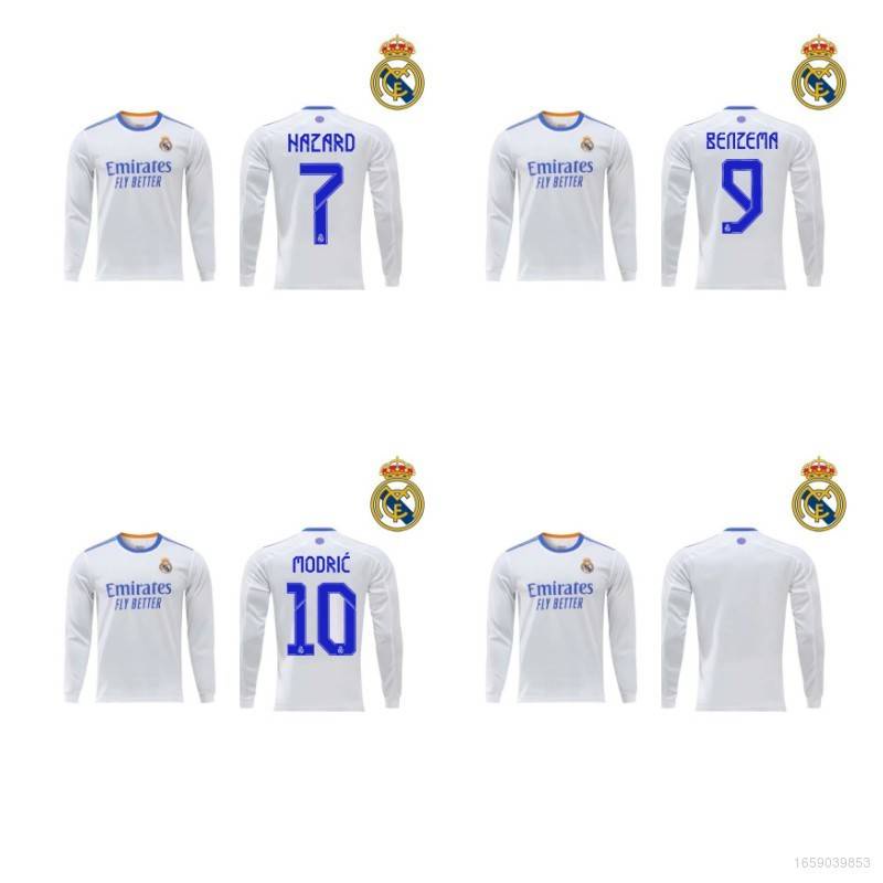 2021-2022 Real Madrid Fc. Áo Bóng Đá Dài Tay Hazard Benzema Modric Plus Size Unis