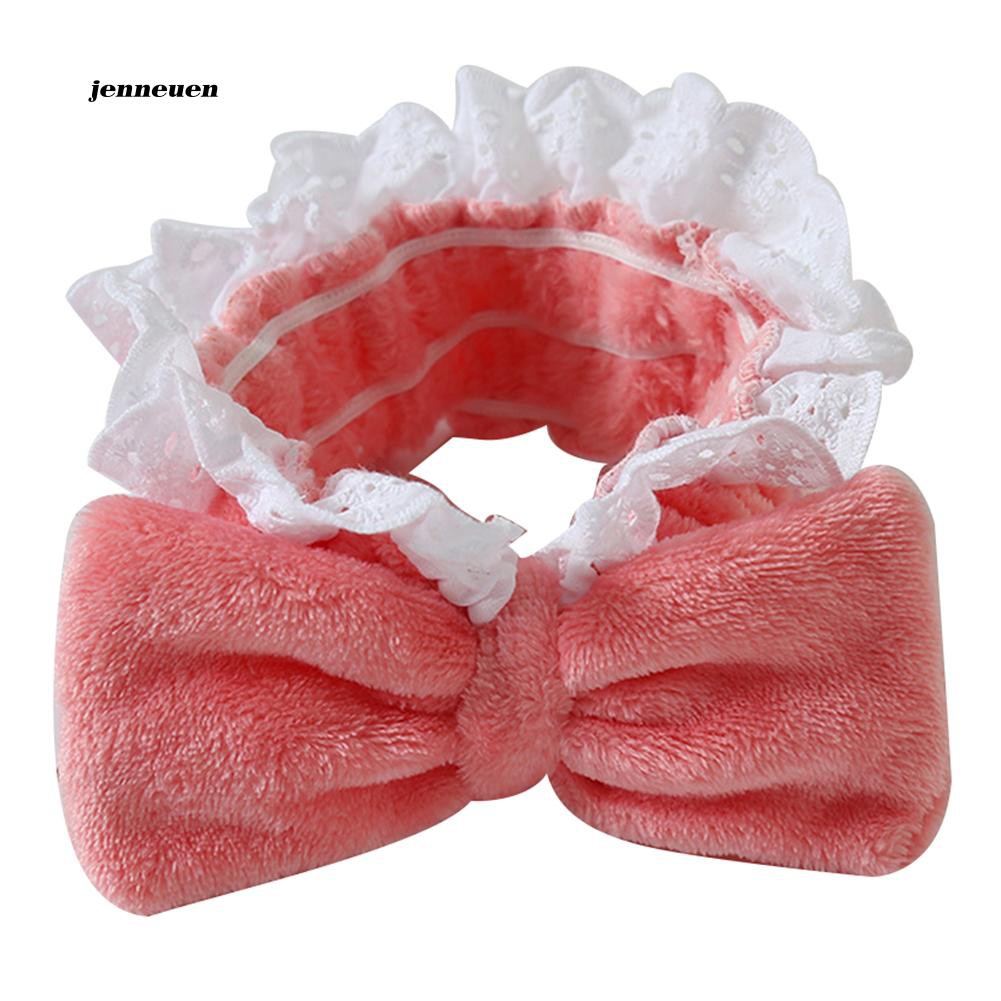 [Hàng mới về] Băng đô trang điểm co giãn phối nơ viền ren dễ thương cho nữ