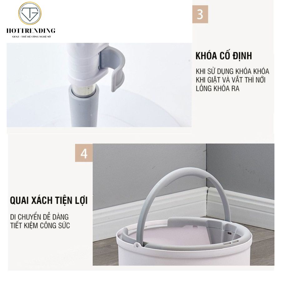 Chổi Lau Nhà Tách Nước K8 Thùng Vắt Xoay Tròn 360 Nhựa PP Cao Cấp Thông Minh Công Nghệ Nhật Bản Cao Cấp