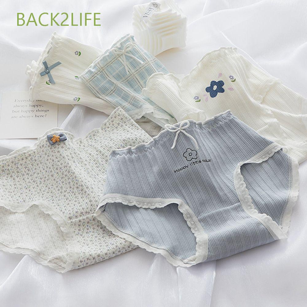 Quần lót mềm mại thoáng khí in họa tiết caro đính nơ phong cách Hàn Quốc cho nữ BACK2LIFE