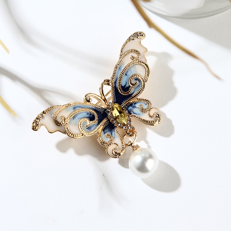 Delicate Korean Fashion Simple Moire Butterfly Brooch Pearl Geometric Pin Accessories