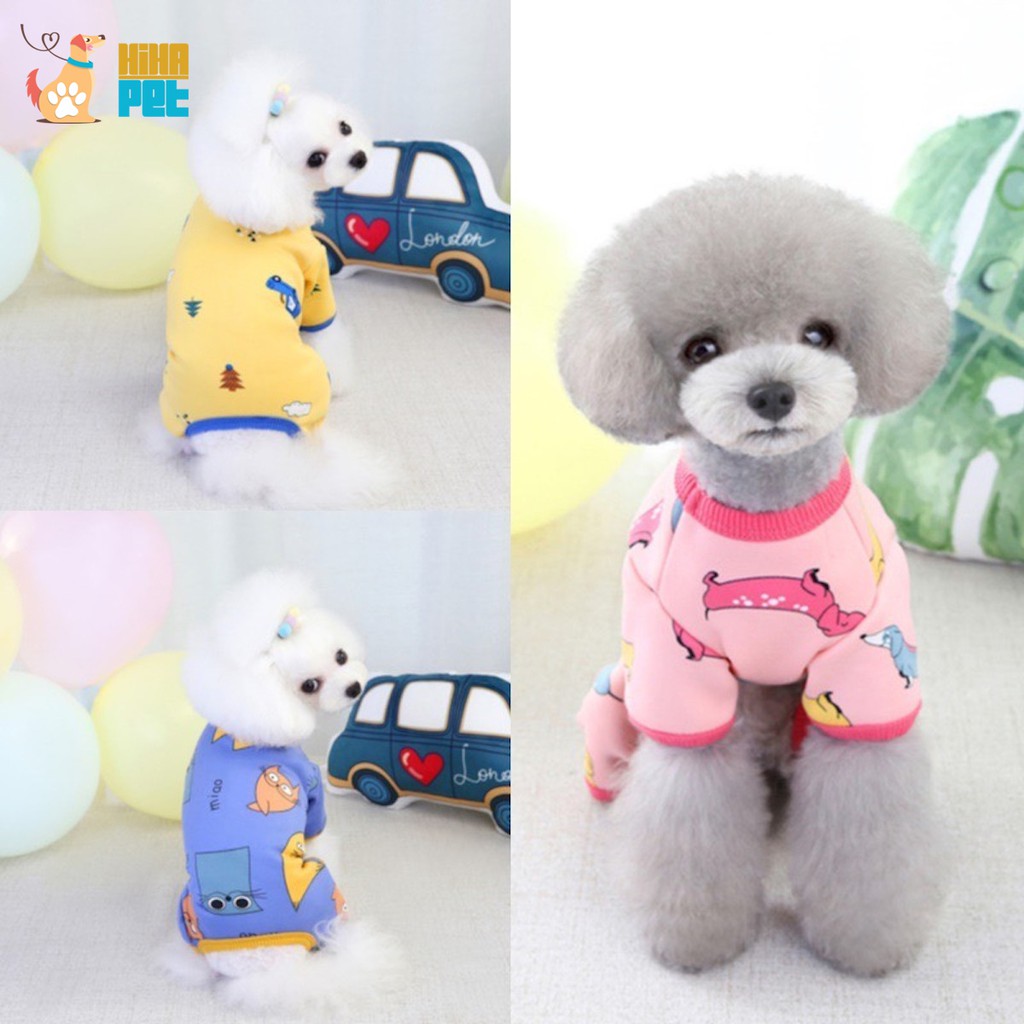 Quần áo Jump cho chó mèo mặc ngủ - quần áo thun ấm áp cho thú cưng hoạ tiết hoạt hình giá rẻ.