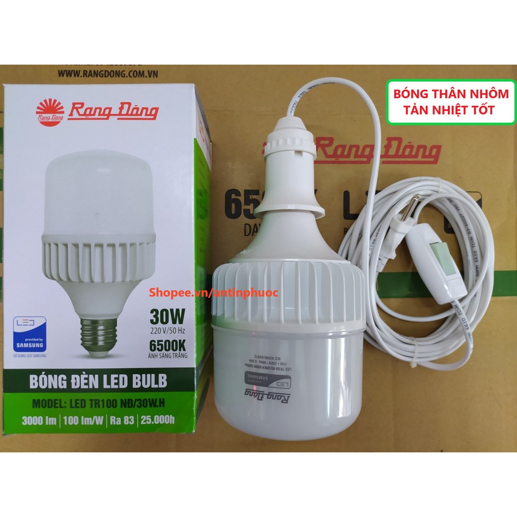 Bộ dây đuôi đèn liền công tắc + Bóng đèn led 30w Rạng Đông Thân Nhôm , Combo Thuận tiện -chất lượng - An toàn