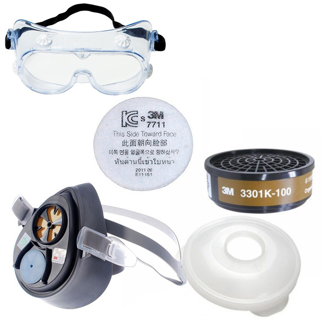 CHÍNH HÃNG mặt nạ lọc độc 3M 3200 dùng trong công nghiệp, nông nghiệp phun thuốc trừ sâu phin lọc 3301K-100 + kính 3M334