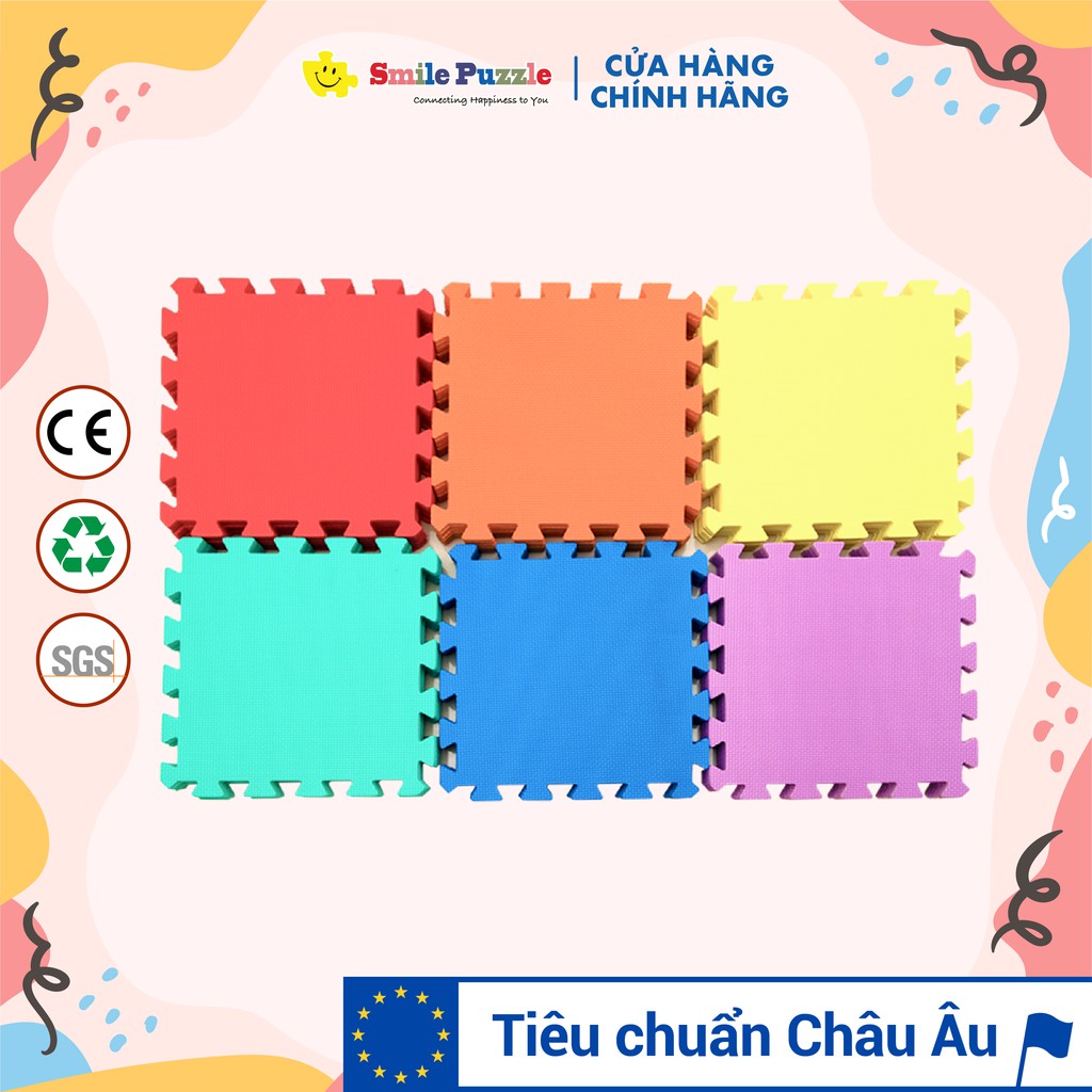 THẢM CHƠI CHO BÉ SMILE PUZZLE - ĐƠN MÀU THƯỜNG - KHÔNG MÙI - TIÊU CHUẨN CHÂU ÂU (10 miếng, kích thước 0,6mx1,5m)