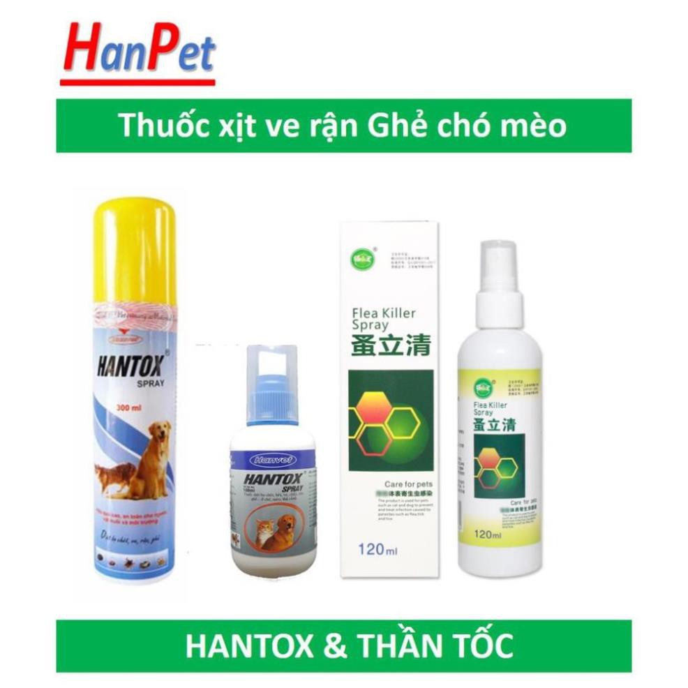 Hantox và Thần tốc - Thuốc trị ve, ghẻ, chấy, rận, bọ chét trên chó mèo, dạng xịt