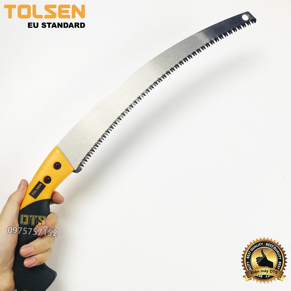 Cưa gỗ, cưa cành cầm tay lưỡi cong TOLSEN 350mm, thép SK5 xử lý nhiệt, móc treo thắt lưng tiện dụng- Tiêu chuẩn Châu Âu