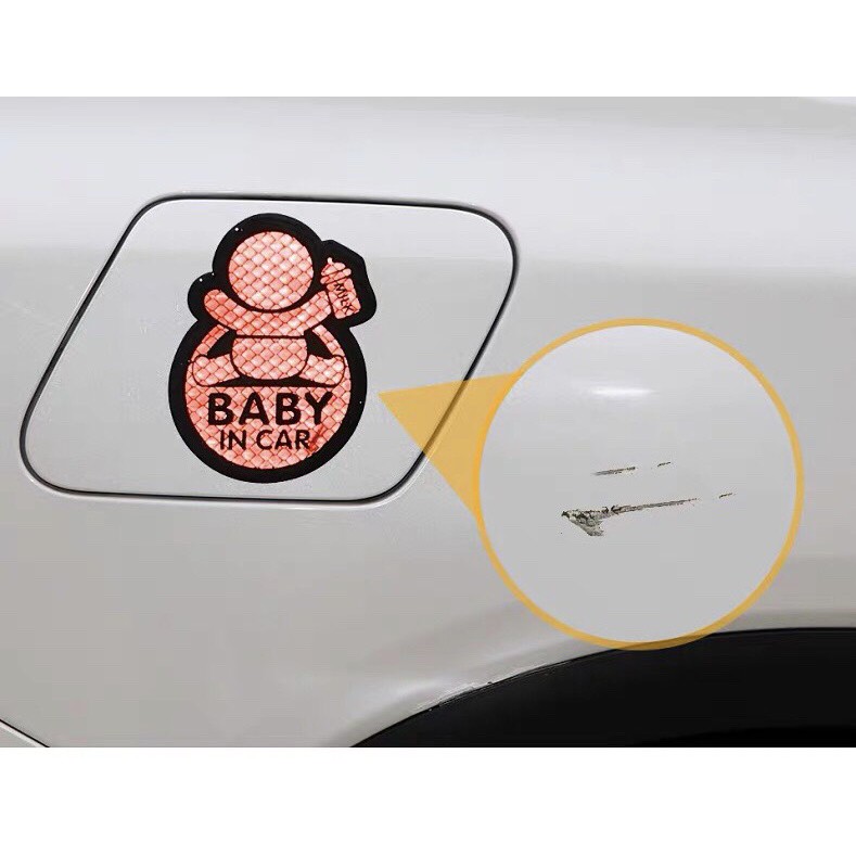 Decal PVC BABY IN CAR siêu cu te, Deacl phát quang(nhiều mẫu mã), Chống thấm nước, chống nắng, dễ quan sát trong tối