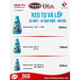 KEO TỰ VÁ SĂM_LỐP 250ml QUIKFIX_TECH USA( XE MÁY VÀ XE ĐẠP ĐIỆN)
