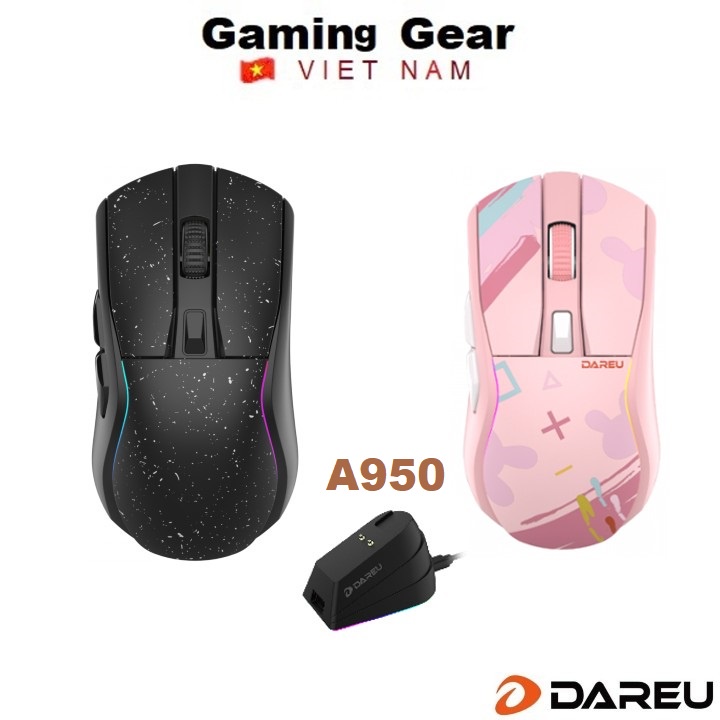 Chuột Gaming Dareu A950 Star Black / Candy Pink ( kết nối - Type-C / Bluetooth / 2.4G)