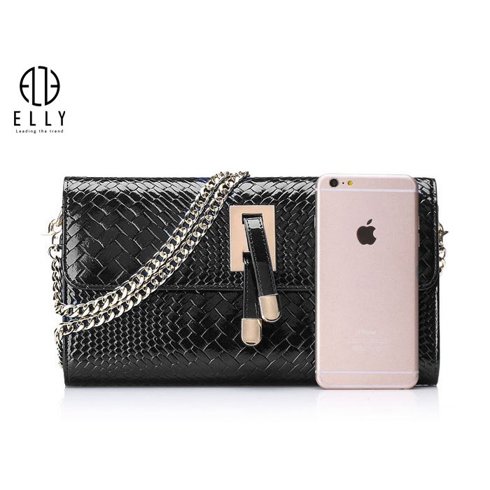 [Mã FAMALLT5 giảm 15% đơn 150k] Túi clutch nữ cao cấp da thật ELLY- EC3 đen