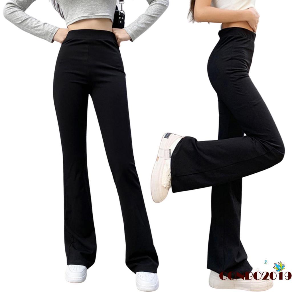 Quần Ống Loe Lưng Cao Màu Trơn Thời Trang Dành Cho Nữ