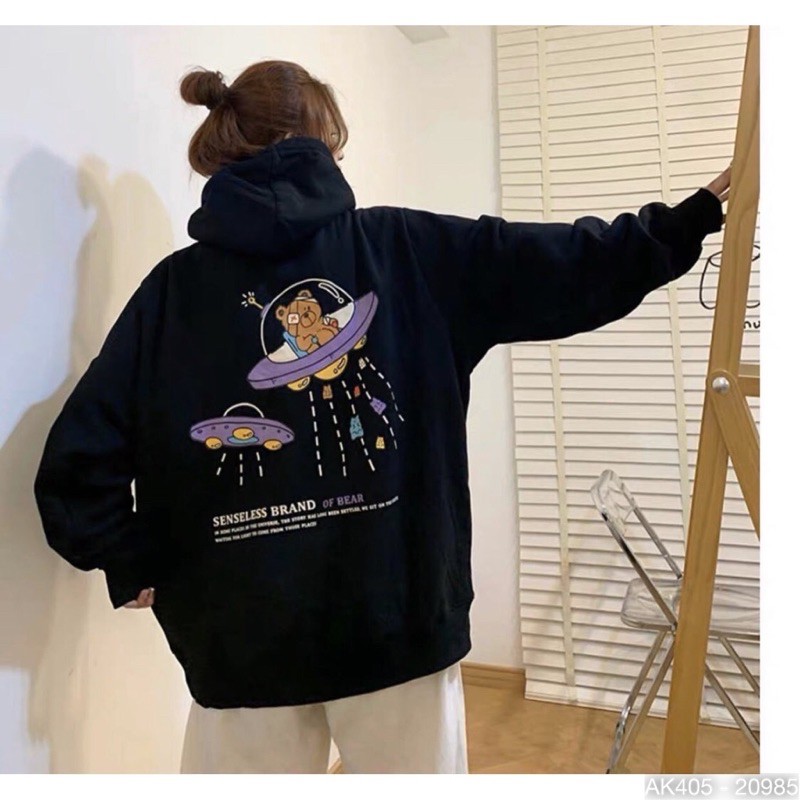 Áo Khoác Hoodie Nỉ Bông Tay Phồng Form Rộng Cánh Dơi In UF.O SWAETER HOODIE Nữ in GẤU U.F.O - AK 3405 | BigBuy360 - bigbuy360.vn