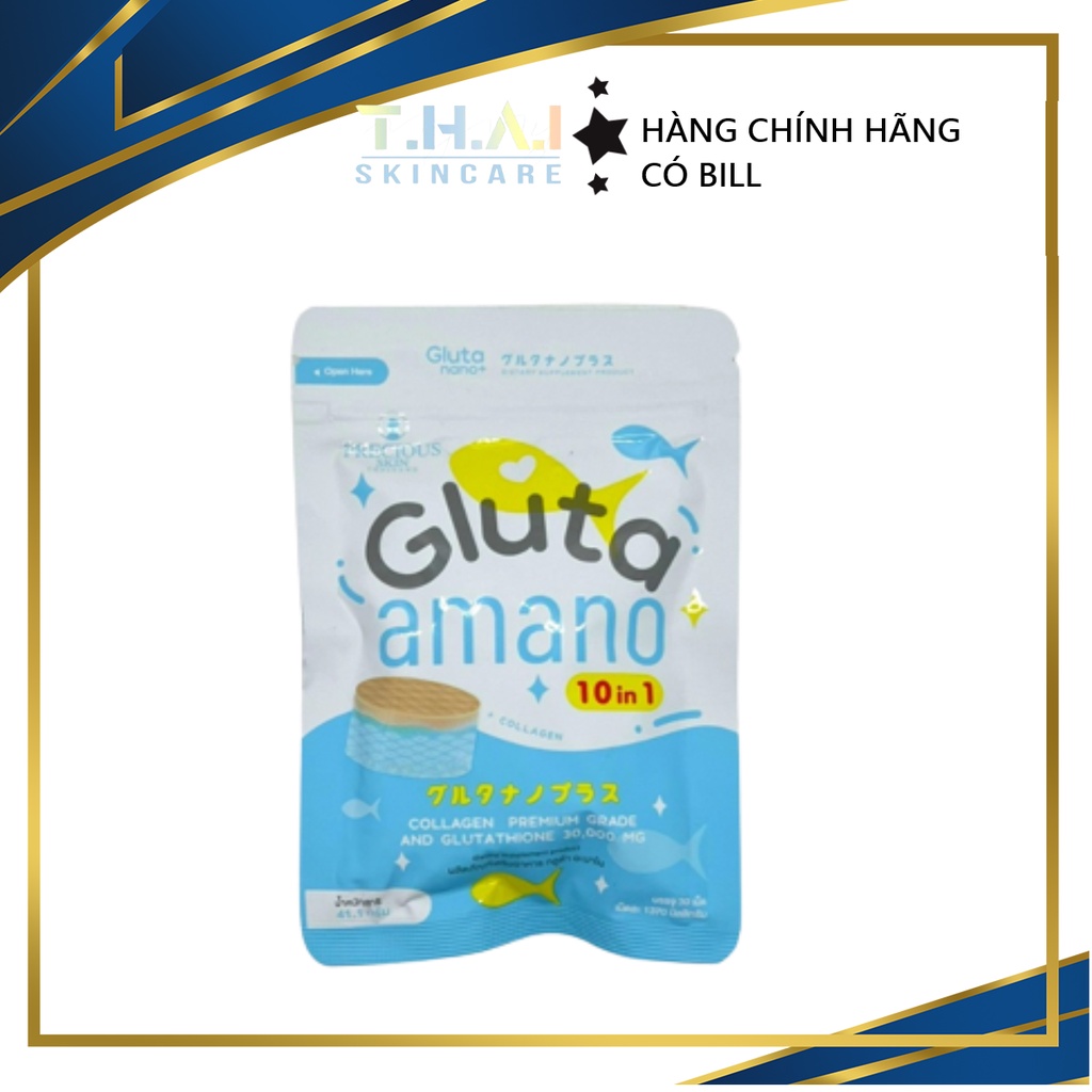 Viên uống mờ thâm sẹo mụn trắng da bổ sung collagen chống lão hóa da Gluta amano 10 in 1 Thái Lan
