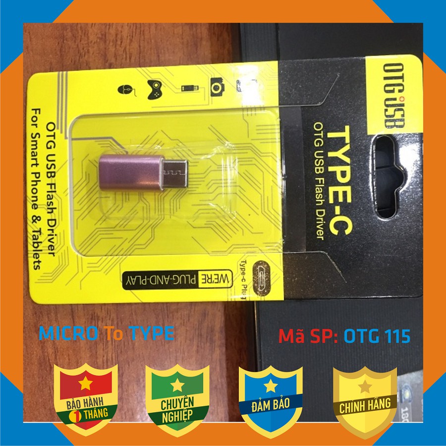 Đầu Chuyển Đổi MICRO USB To Type C nhôm, nhựa - Bảo hành 1 tháng!!!
