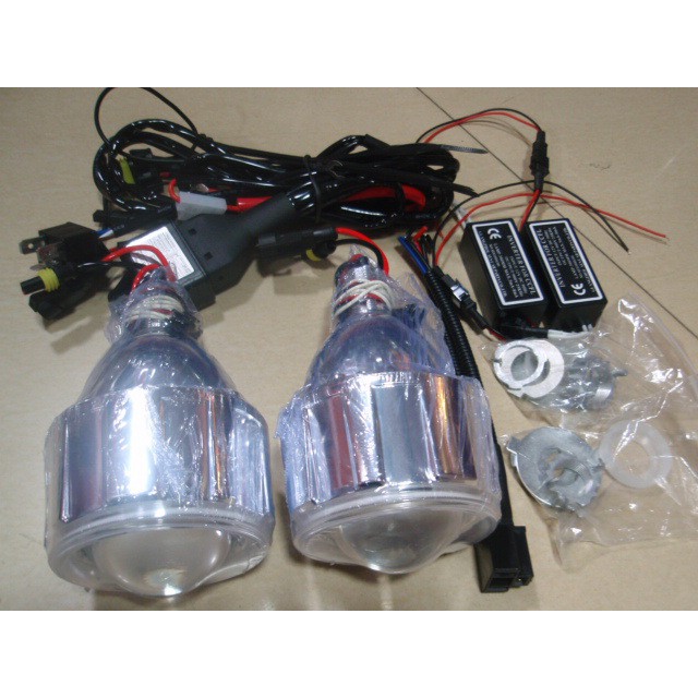 bộ 2 gương cầu 2.5 1 viền trắng tròn sáng 4300k / 6000k 12v 55W ( giá 1 bộ 2 ballast 2 đèn 1 dây pha cos )