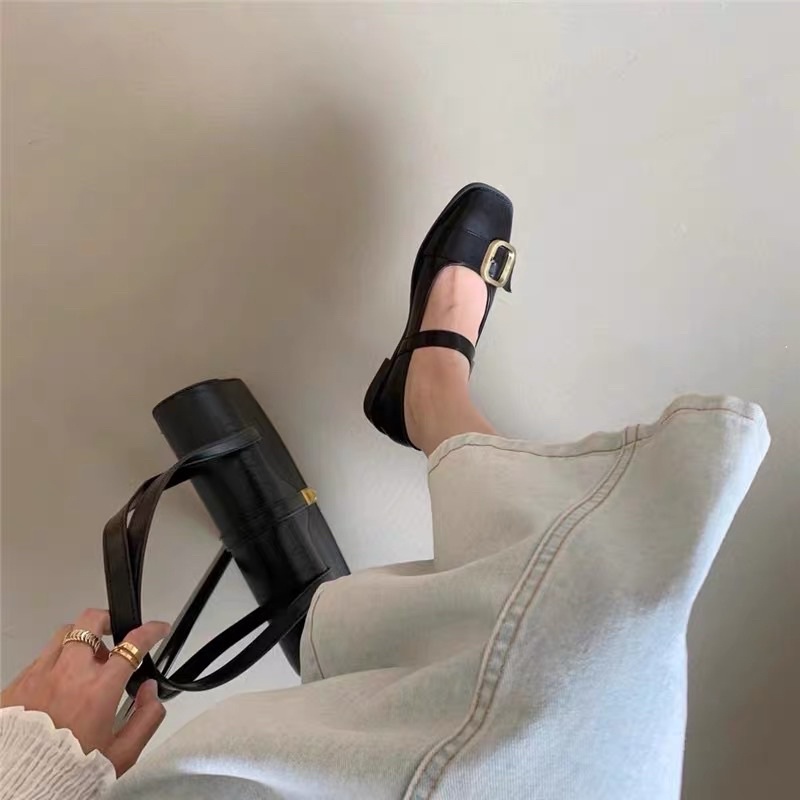 Giày búp bê Marry Jane nữ da mềm khoá bên giày đế bằng