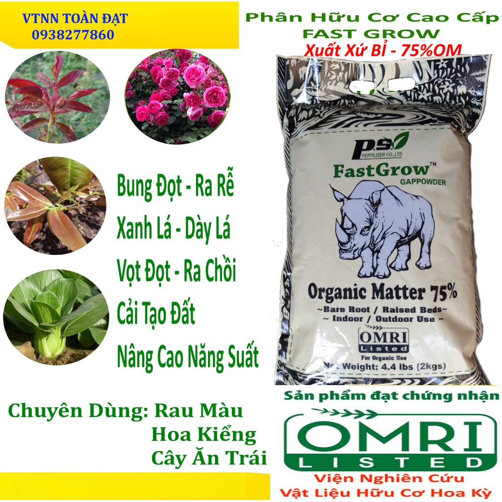 Phân Hữu Cơ Nhập Khẩu Bỉ 75%OM (2kg), chuyên dùng cho hoa hồng, cây kiểng, rau màu...