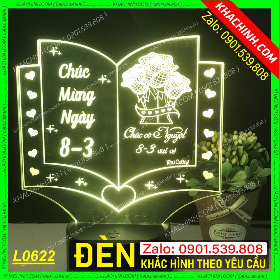 Đèn khắc ảnh Chân Dung - hình cá nhân Hình NGÀY LỄ 8 THÁNG 3 (T002-1-L) khắc theo yêu cầu - Quà tặng tình yêu đôi lứa