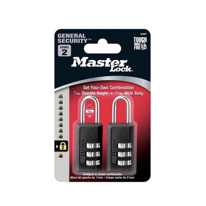 Set 2 Ổ khóa số Master Lock 646T thân kim loại nguyên khối -hàng Mỹ