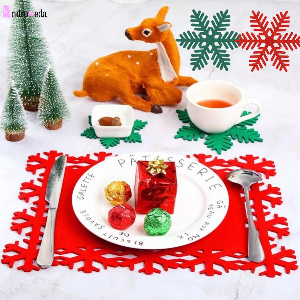 Tấm Lót Bàn Ăn Bằng Nỉ Chống Trượt Chống Nhiệt Hình Bông Tuyết Giáng Sinh Năm Mới
