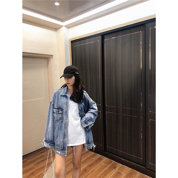 ÁO KHOÁC JEAN XANH DÀI TAY FORM RỘNG