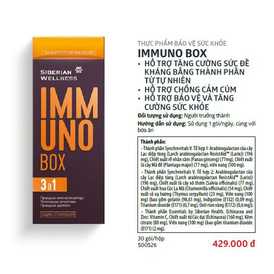 Viên uống tăng cường miễn dịch chống cảm cúm IMMUNO BOX Siberian Wellness Siberi Nga