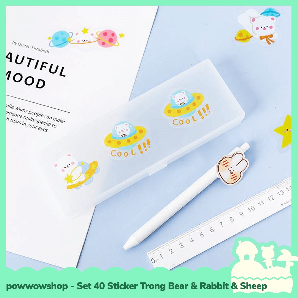 [Sẵn VN - Hỏa Tốc] Bộ 40 Sticker Decal Trong Dán Trang Trí Vật Dụng Rosy Posy Pet Gấu &amp; Thỏ