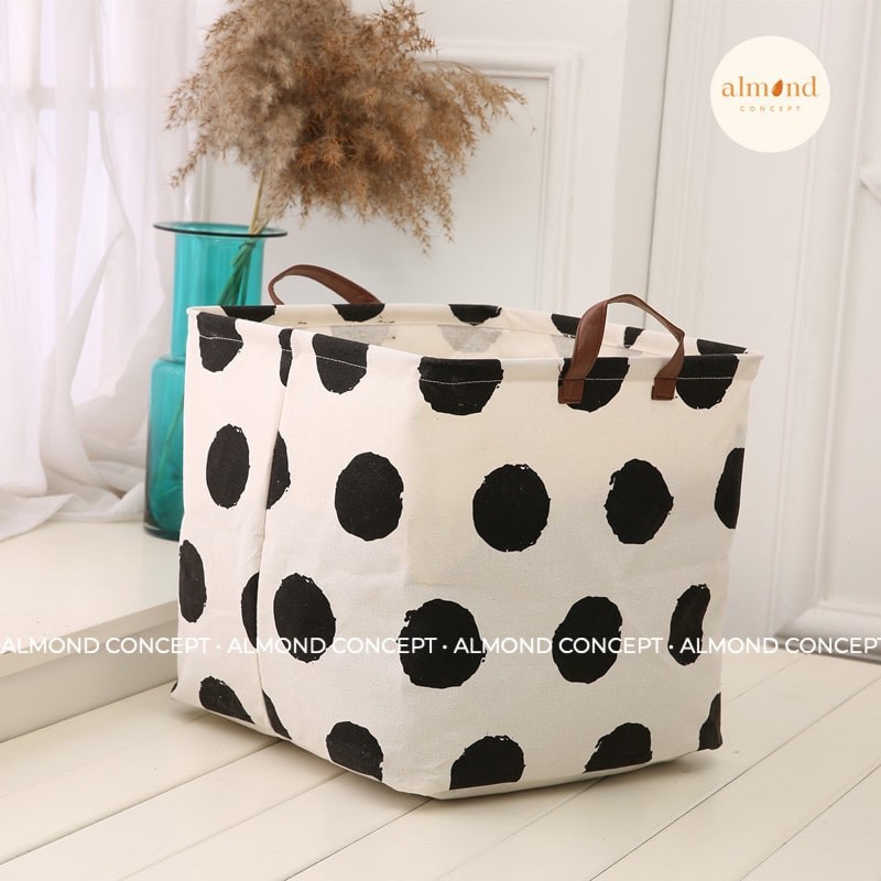 Giỏ Vải Bố Canvas Quai Da Phong Cách Hàn Quốc 33X33cm, đựng quần áo, đồ cá nhân, văn phòng - almondconcept