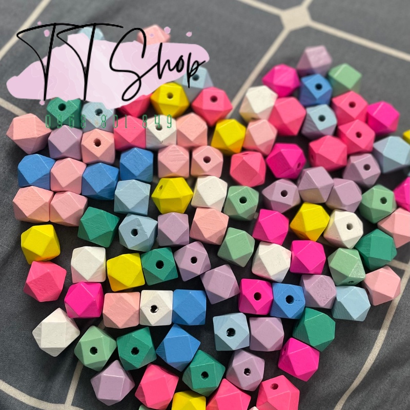 Hạt gỗ đa giác handmade kích thước 20mm trang trí làm macrame, decor, màu mộc, mix nhiều màu | TT Shop