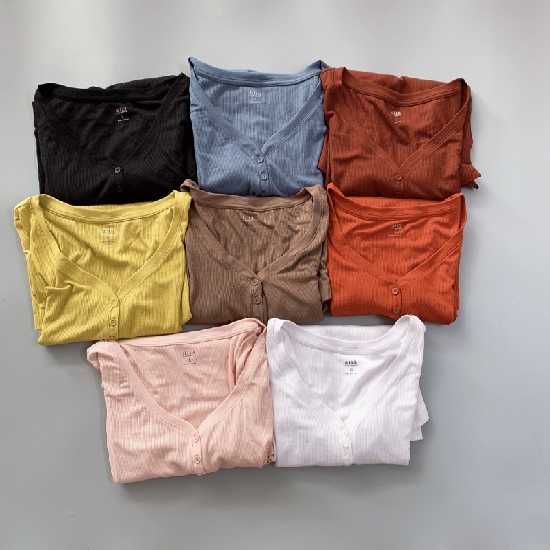 Áo Ana tay dài cổ nút thun gân xuất xịn