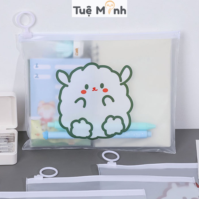 Túi zip trong suốt cute đựng đồ K59 có khóa VPP Tuệ Minh, túi đựng bút đồ dùng học tập dễ thương kiểu Hàn Quốc
