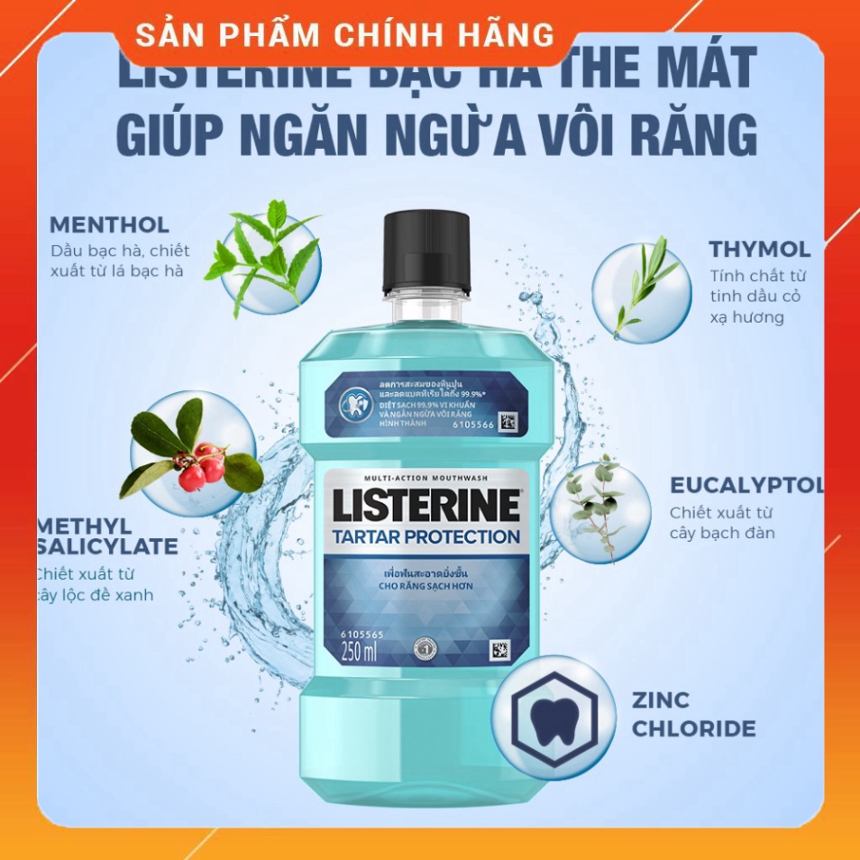 Nước súc miệng ngăn ngừa mảng bám Listerine Tartar Protection 500ml