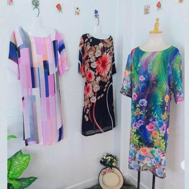 SHOP DẠ HỘI  Đầm Oversize In Hình 3D Nhiều Họa Tiết Silk Lụa big size tặng hoa tai thời trang xinh xắn