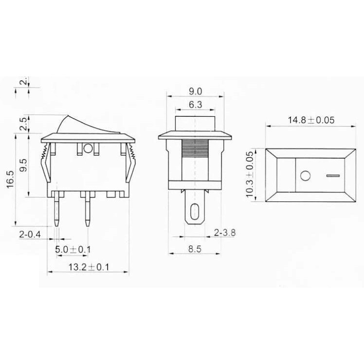 Set 5 công tắc bật/tắt KCD11-101 3A/250V 10*15mm SPST 2PIN ON/OFF G130 màu đen cho xe hơi/tàu thuyền