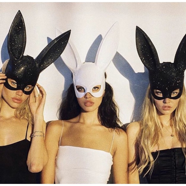 [hàng về) Mặt nạ BDSM thỏ Bunny-♥Mặt nạ hóa trang Halloween hình thỏ tai dài trắng/đen