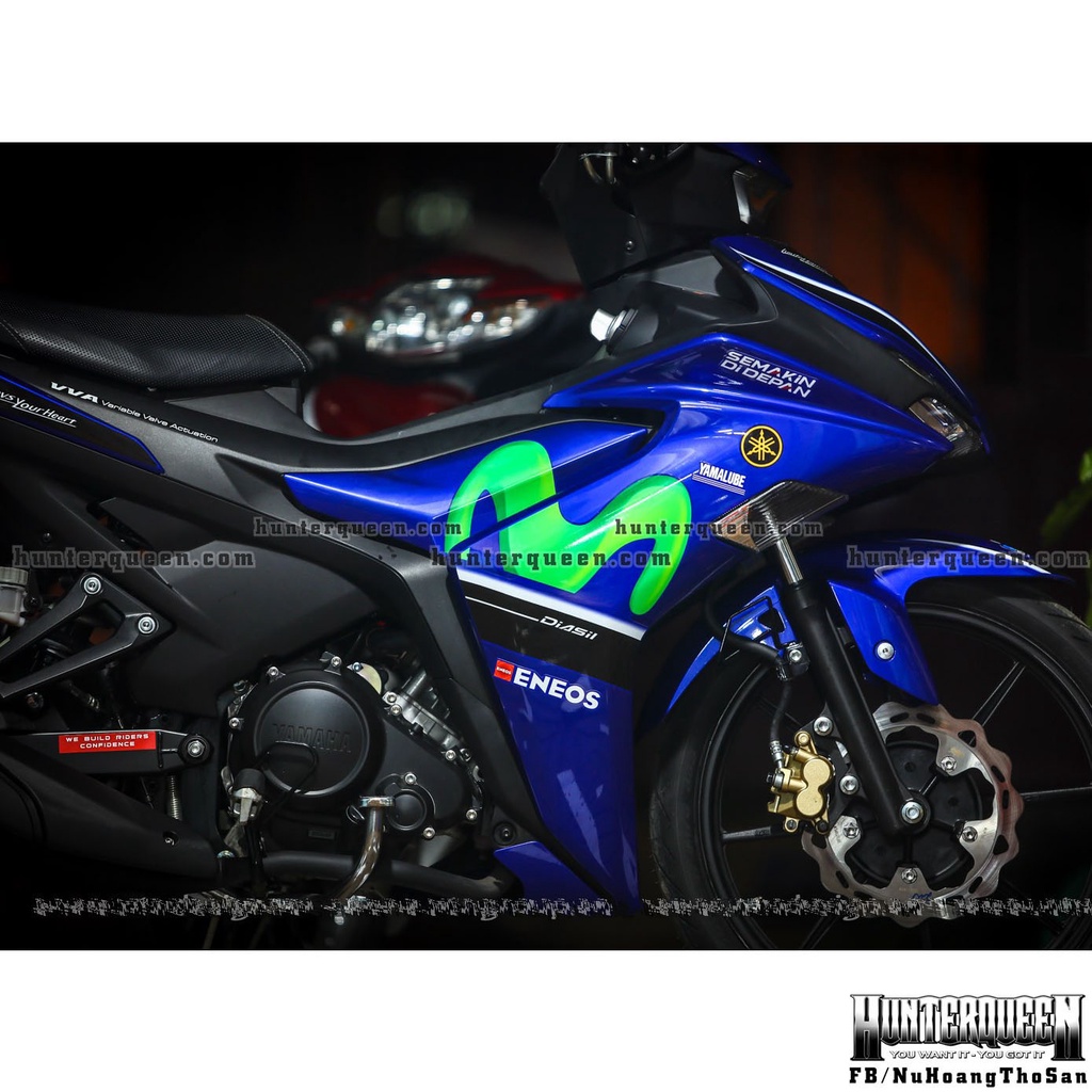 Tem rời in UV cao cấp, Movistar 3D. Dán xe Exciter 155 màu xanh GP. Kích thước chuẩn, không bay màu, độ dính cao