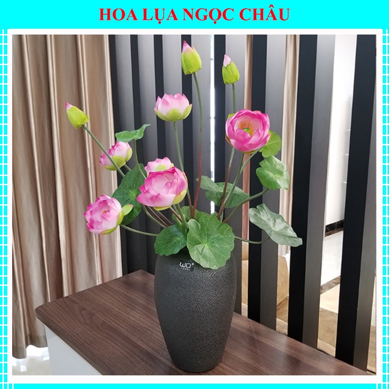 Hoa Giả- Cành Hoa Sen Lụa Cao Cấp 3 Bông 1 Nụ Kèm Lá Và Đài 90cm Trang Trí Decor Nhà Cửa, Cửa Tiệm thanh lịch cao cấp
