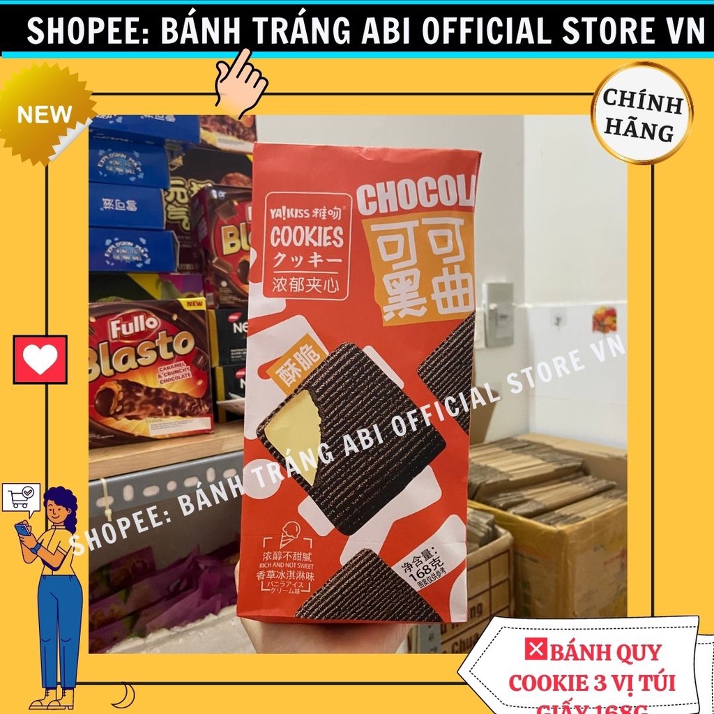 BÁNH QUY COOKIE 3 VỊ Yakiss vị kem vani-taramisu-chanh văn phòng ăn vặt trà chiều túi giấy 168g