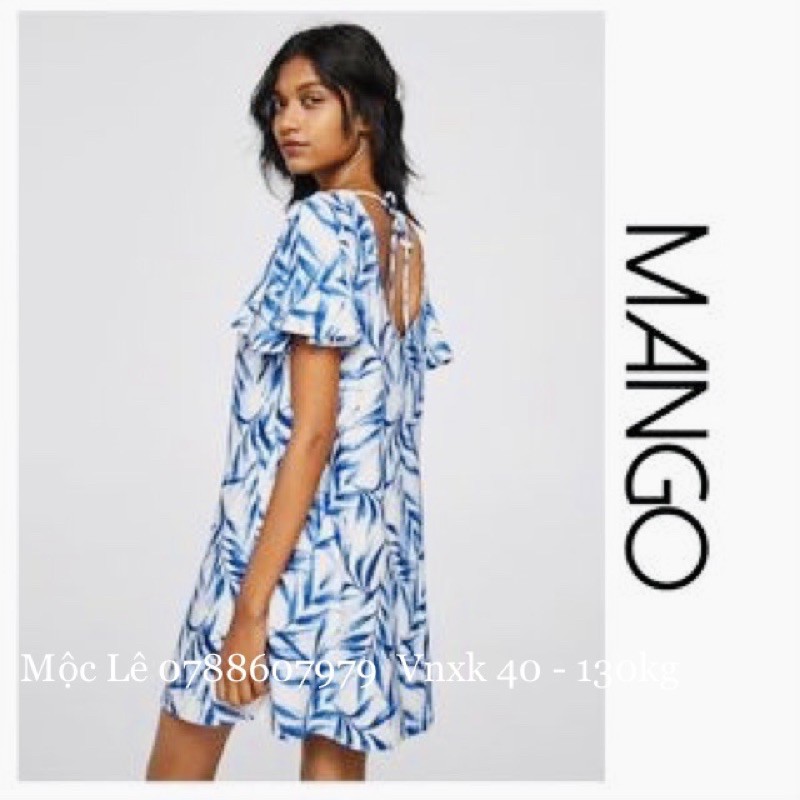 Đầm thun tay ngắn xẻ cột dây mango vnxk dáng xoè giấu bụng lá xanh hoa đỏ