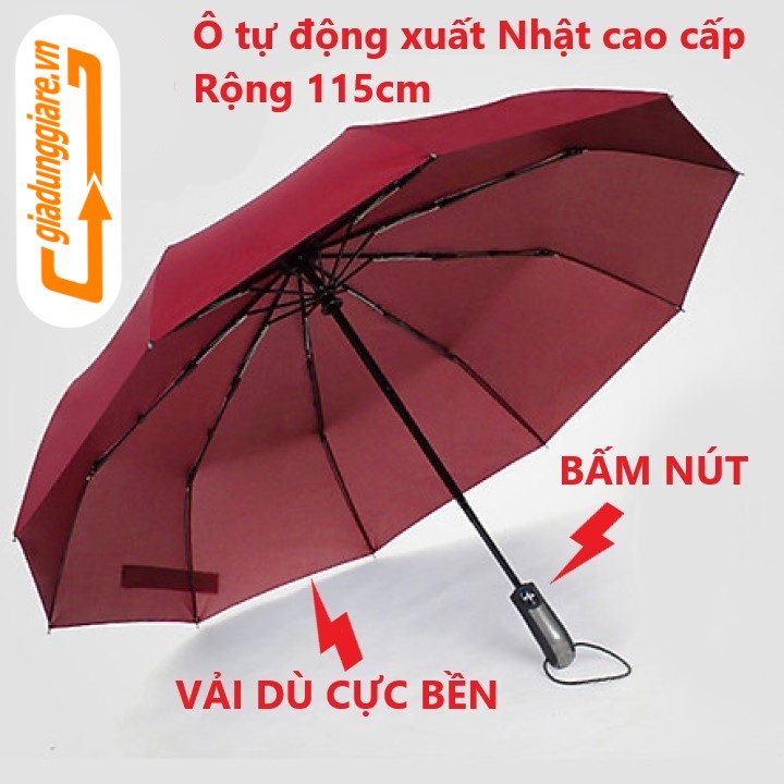 Ô dù tự động mở và gấp bằng nút bấm  loại 10 nan rộng 115 cm - giadunggiare.vn