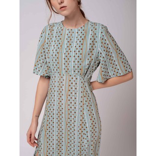 Đầm xẻ tà nữ YV LE & CO vải lụa chấm bi thanh lịch