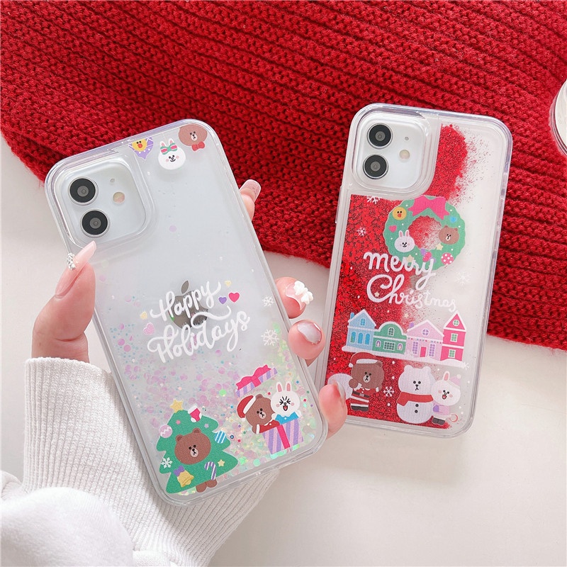 LINE FRIENDS Ốp Điện Thoại Kim Tuyến Nước Cho iPhone 13 Mini/13 Pro MAX/12 Pro/11 Pro MAX/X XS MAX XR 6 6 S Plus 7 8 Plus SE 2020