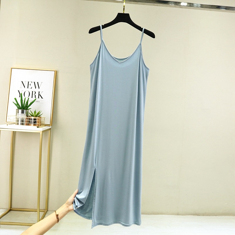 Đầm Dài Cổ Chữ V Xẻ Tà Thời Trang Xuân Hè Phong Cách Hàn Quốc Cho Nữ