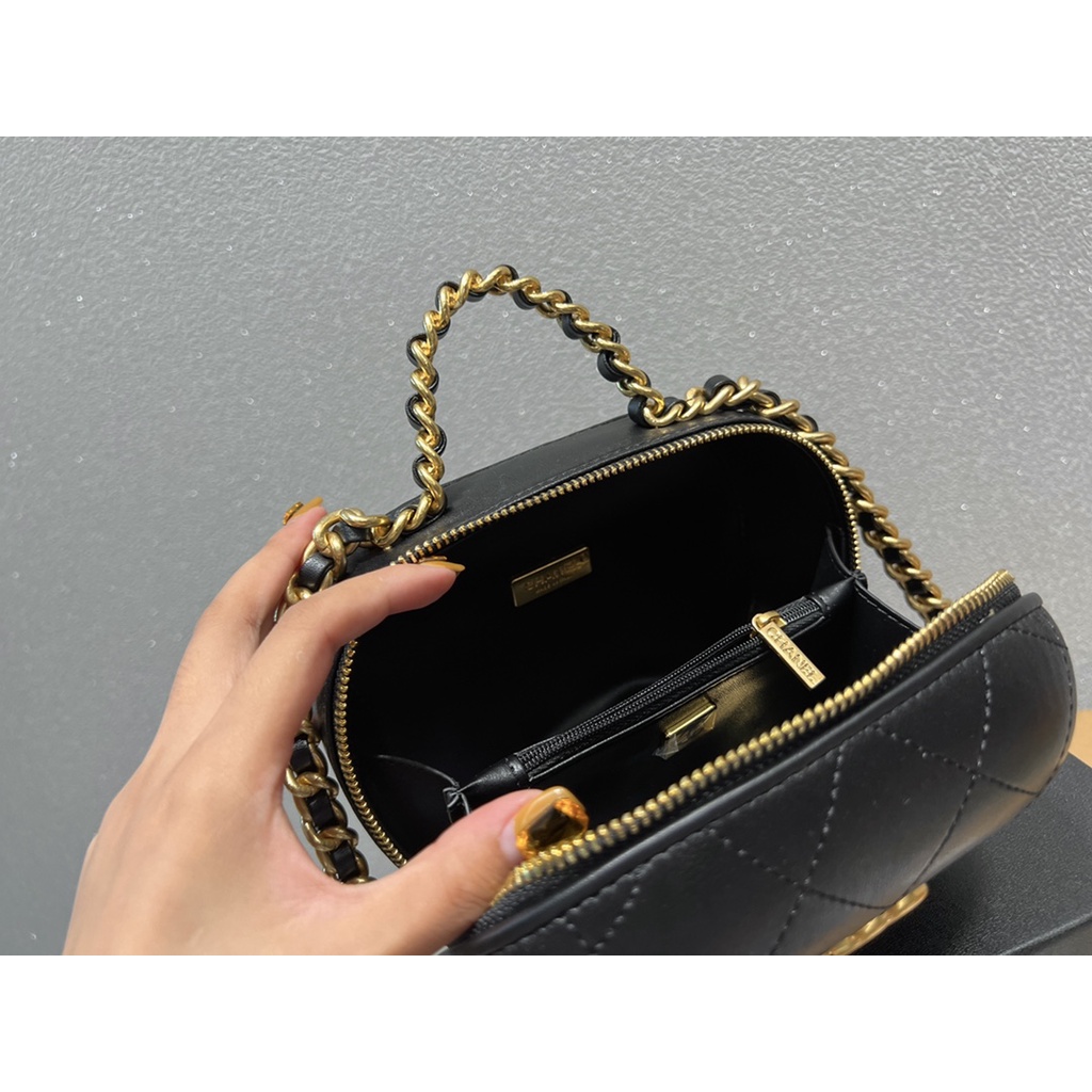 Túi xách nữ da thật hình hộp có dây đeo chéo Channel cao cấp, thời thượng