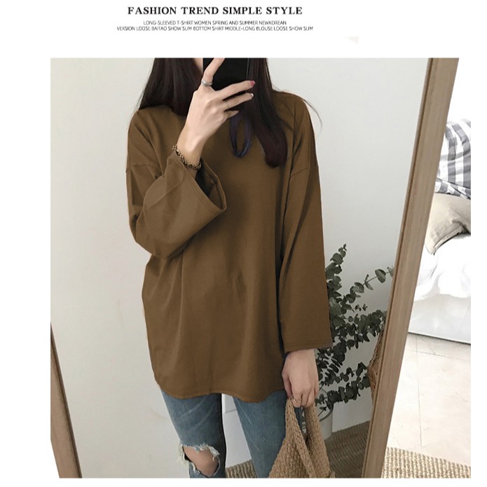 SUXI Áo thun cổ tròn màu trơn dáng rộng cỡ lớn thời trang nữ phong cách Hàn Quốc